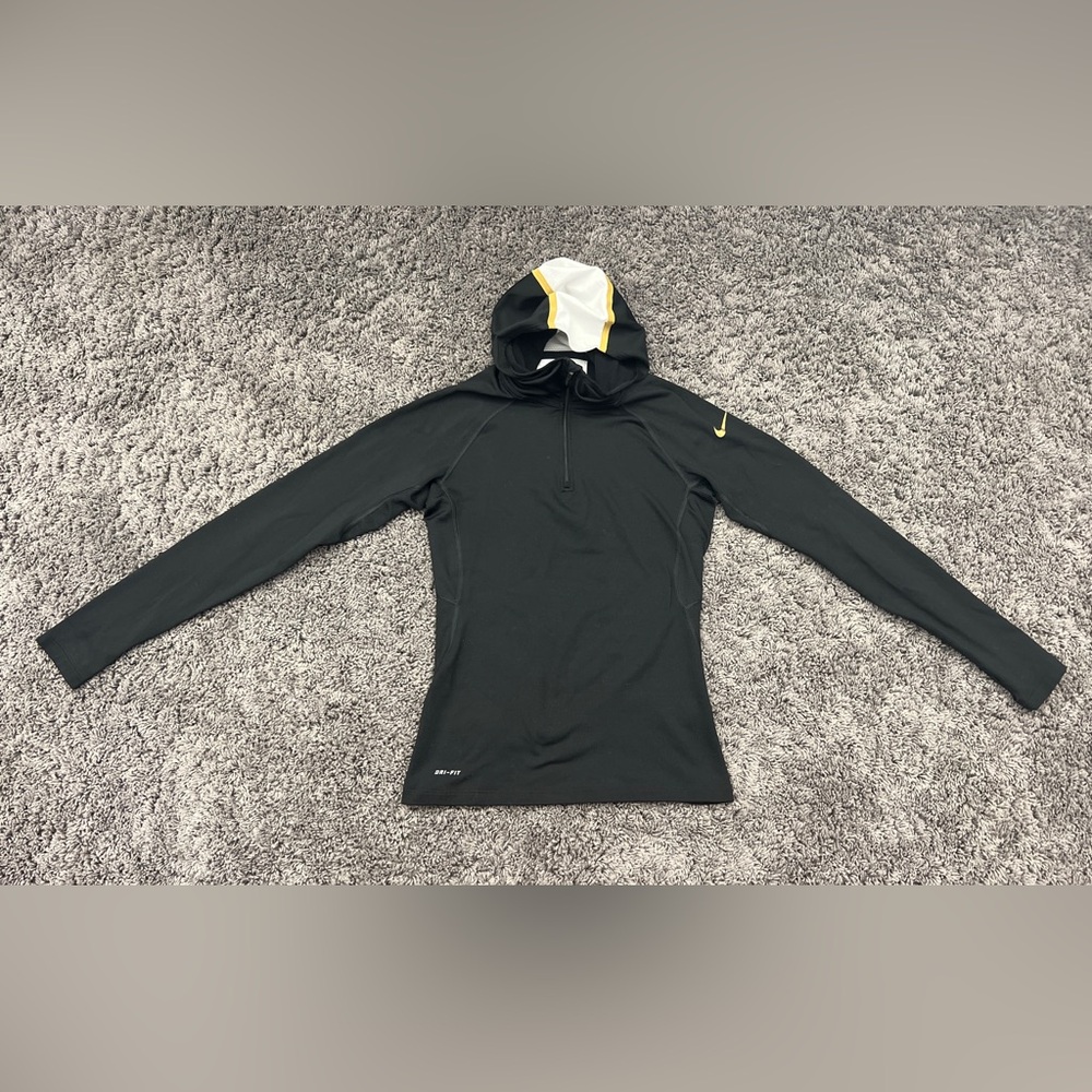 Nike Pro Combat Hoodie Women’s Small Black Gold White Quarter Zip Compression